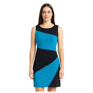 Musette colorblock draped dress – turquoise & black slimming silhouette, chic
